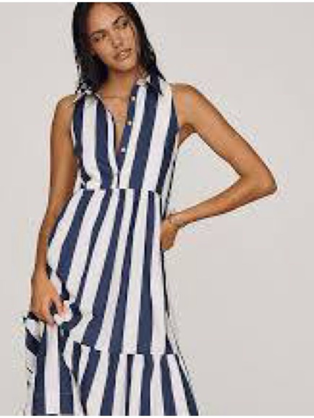 Striped Sleeveless Maxi Dress in Navy and White Size  L